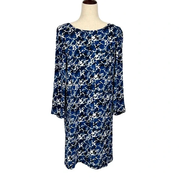 J. Crew Factory | Dresses | J Crew Womens Shift Dress Size M Blue Floral  Viscose Long Sleeve Knee Office | Poshmark